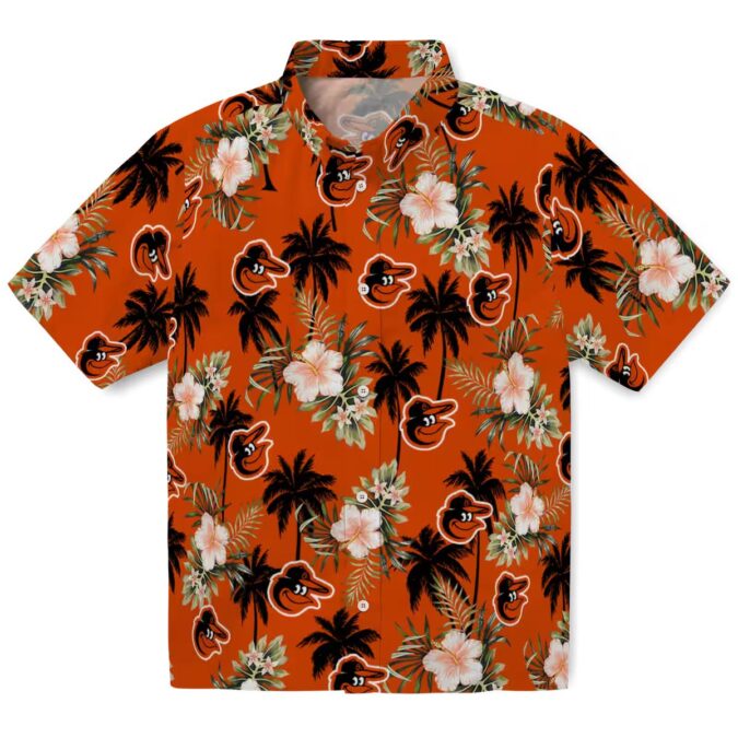 Orange Palm Tree Hawaiian Shirt with Baltimore Orioles Logo - Tropical MLB Summer Shirt for Fans