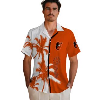 Orange White Baltimore Orioles Hawaiian Shirt - MLB Tropical Palm Trees Aloha Beach Shirt