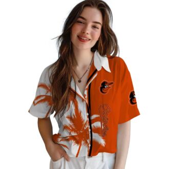 Orange White Baltimore Orioles Hawaiian Shirt - MLB Tropical Palm Trees Aloha Beach Shirt