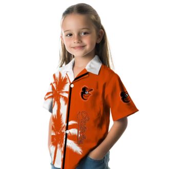 Orange White Baltimore Orioles Hawaiian Shirt - MLB Tropical Palm Trees Aloha Beach Shirt