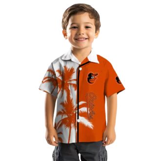 Orange White Baltimore Orioles Hawaiian Shirt - MLB Tropical Palm Trees Aloha Beach Shirt