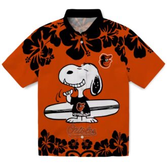 Orange White Baltimore Orioles Hawaiian Shirt with Snoopy Surf Design - MLB Summer Fashion