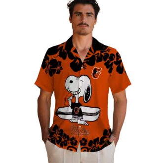 Orange White Baltimore Orioles Hawaiian Shirt with Snoopy Surf Design - MLB Summer Fashion