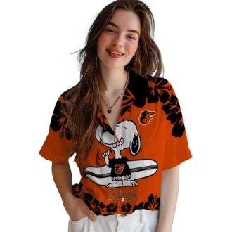 Orange White Baltimore Orioles Hawaiian Shirt with Snoopy Surf Design - MLB Summer Fashion