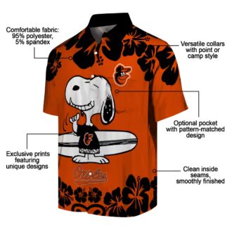 Orange White Baltimore Orioles Hawaiian Shirt with Snoopy Surf Design - MLB Summer Fashion