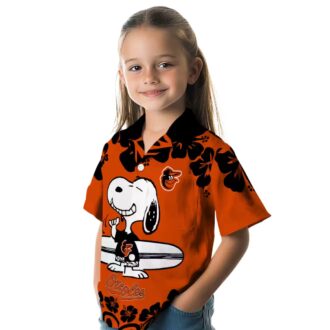 Orange White Baltimore Orioles Hawaiian Shirt with Snoopy Surf Design - MLB Summer Fashion