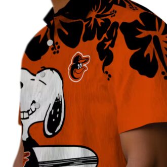 Orange White Baltimore Orioles Hawaiian Shirt with Snoopy Surf Design - MLB Summer Fashion