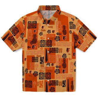 Tropical Baltimore Orioles Hawaiian Button Up Shirt - Orange MLB Team Shirt with Tribal Pattern