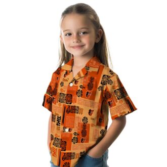 Tropical Baltimore Orioles Hawaiian Button Up Shirt - Orange MLB Team Shirt with Tribal Pattern