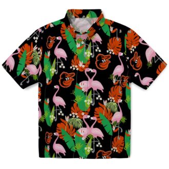 Tropical Baltimore Orioles Summer Hawaiian Shirt - Flamingo Foliage Orange Green MLB Shirt for Women