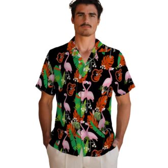 Tropical Baltimore Orioles Summer Hawaiian Shirt - Flamingo Foliage Orange Green MLB Shirt for Women