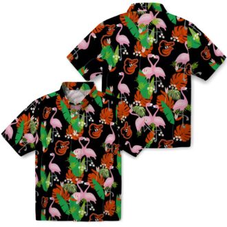 Tropical Baltimore Orioles Summer Hawaiian Shirt - Flamingo Foliage Orange Green MLB Shirt for Women