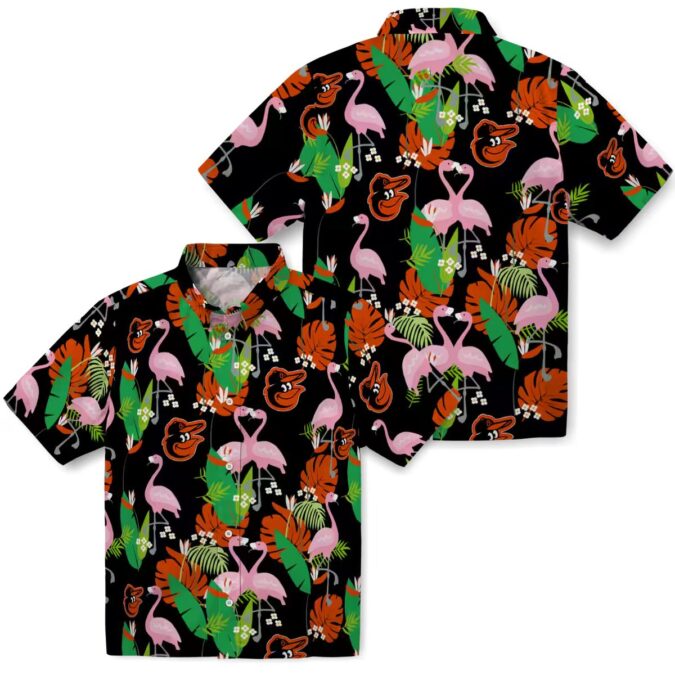 Tropical Baltimore Orioles Summer Hawaiian Shirt - Flamingo Foliage Orange Green MLB Shirt for Women