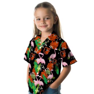 Tropical Baltimore Orioles Summer Hawaiian Shirt - Flamingo Foliage Orange Green MLB Shirt for Women