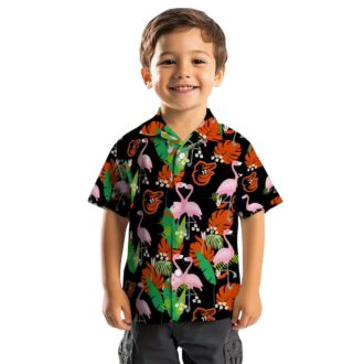 Tropical Baltimore Orioles Summer Hawaiian Shirt - Flamingo Foliage Orange Green MLB Shirt for Women
