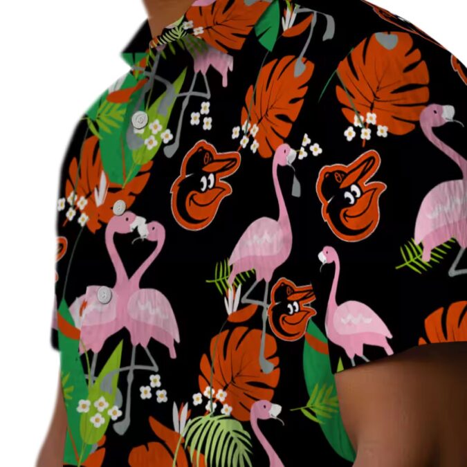 Tropical Baltimore Orioles Summer Hawaiian Shirt - Flamingo Foliage Orange Green MLB Shirt for Women