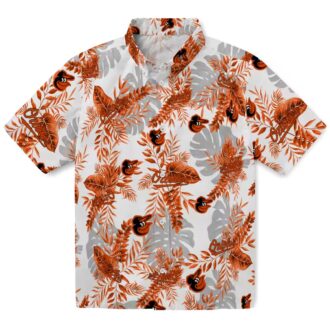 Tropical MLB Baltimore Orioles White Hawaiian Shirt with Tropical Leaves Print