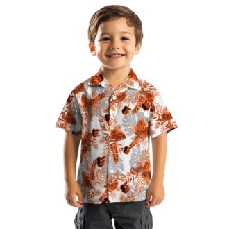 Tropical MLB Baltimore Orioles White Hawaiian Shirt with Tropical Leaves Print