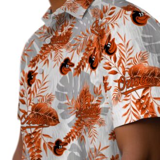 Tropical MLB Baltimore Orioles White Hawaiian Shirt with Tropical Leaves Print