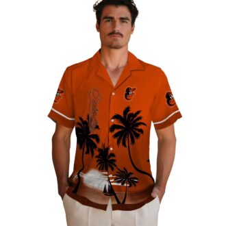 Tropical Sunset Baltimore Orioles Hawaiian Shirt - MLB Fan Apparel in Orange & Black