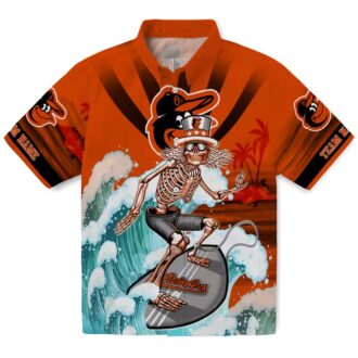 Unique Personalized Baltimore Orioles Surfing Skeleton Hawaiian Shirt - Orange & Blue MLB Gift