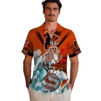 Unique Personalized Baltimore Orioles Surfing Skeleton Hawaiian Shirt - Orange & Blue MLB Gift