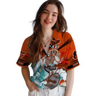 Unique Personalized Baltimore Orioles Surfing Skeleton Hawaiian Shirt - Orange & Blue MLB Gift