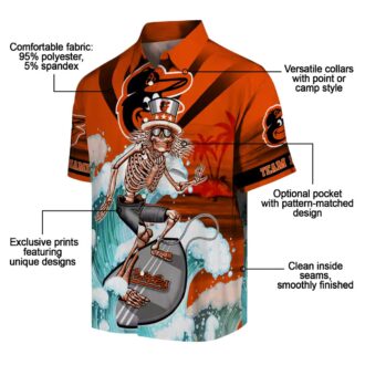 Unique Personalized Baltimore Orioles Surfing Skeleton Hawaiian Shirt - Orange & Blue MLB Gift