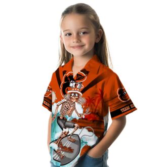 Unique Personalized Baltimore Orioles Surfing Skeleton Hawaiian Shirt - Orange & Blue MLB Gift