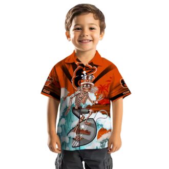 Unique Personalized Baltimore Orioles Surfing Skeleton Hawaiian Shirt - Orange & Blue MLB Gift