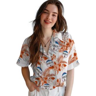 Women's Baltimore Orioles Hawaiian Shirt - Orange & White Tropical Hibiscus Palm Leaves for Vacation