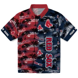 Boston Red Sox Custom Hawaiian Shirt - Palm Silhouettes Tropical MLB Team Beach Shirt
