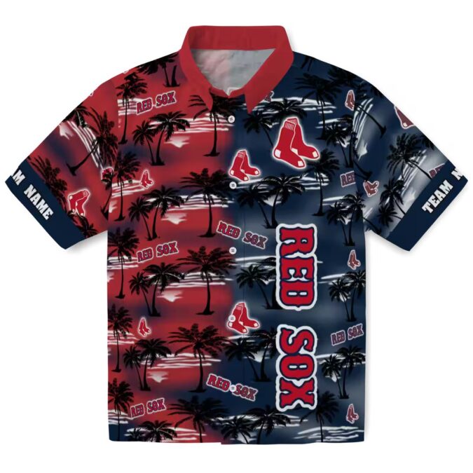 Boston Red Sox Custom Hawaiian Shirt - Palm Silhouettes Tropical MLB Team Beach Shirt