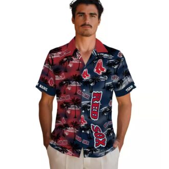 Boston Red Sox Custom Hawaiian Shirt - Palm Silhouettes Tropical MLB Team Beach Shirt
