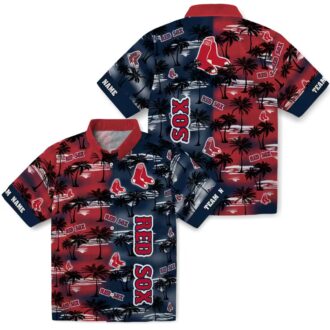 Boston Red Sox Custom Hawaiian Shirt - Palm Silhouettes Tropical MLB Team Beach Shirt