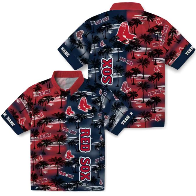 Boston Red Sox Custom Hawaiian Shirt - Palm Silhouettes Tropical MLB Team Beach Shirt