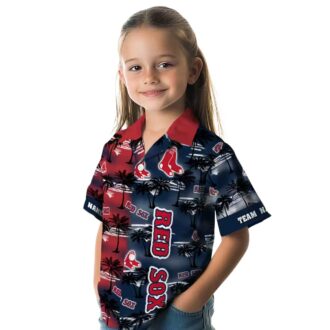 Boston Red Sox Custom Hawaiian Shirt - Palm Silhouettes Tropical MLB Team Beach Shirt