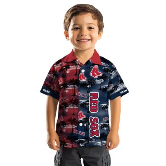 Boston Red Sox Custom Hawaiian Shirt - Palm Silhouettes Tropical MLB Team Beach Shirt