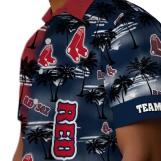 Boston Red Sox Custom Hawaiian Shirt - Palm Silhouettes Tropical MLB Team Beach Shirt