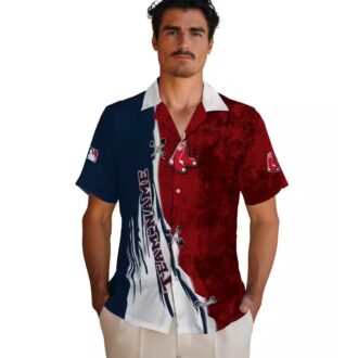 Boston Red Sox Edgy Streaks Hawaiian Shirt - MLB Team Logo & Tropical Aloha Design for Fans