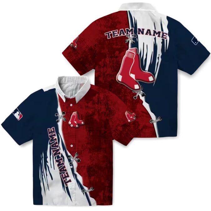 Boston Red Sox Edgy Streaks Hawaiian Shirt - MLB Team Logo & Tropical Aloha Design for Fans