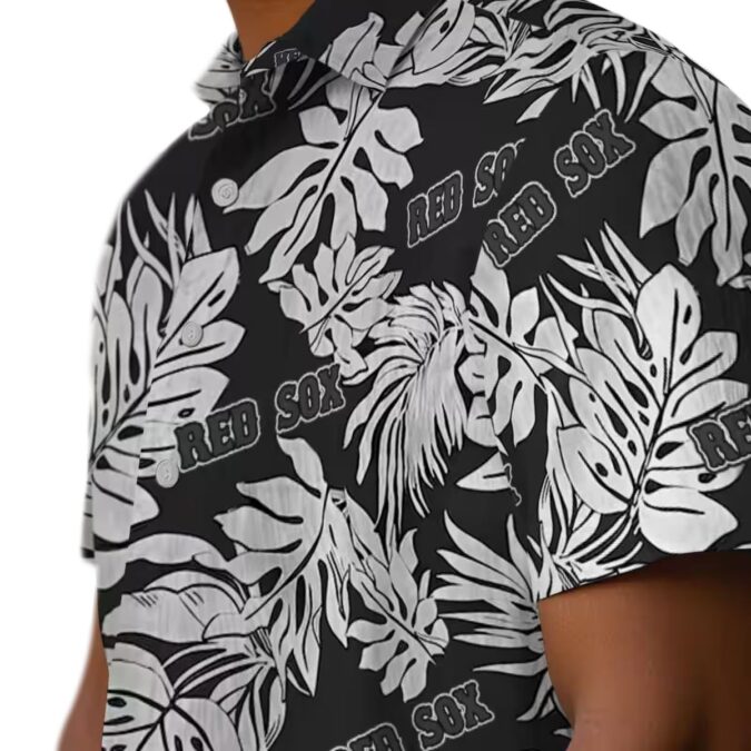 Boston Red Sox Monstera Leaf Black Hawaiian Shirt - Perfect MLB Summer Fan Gift