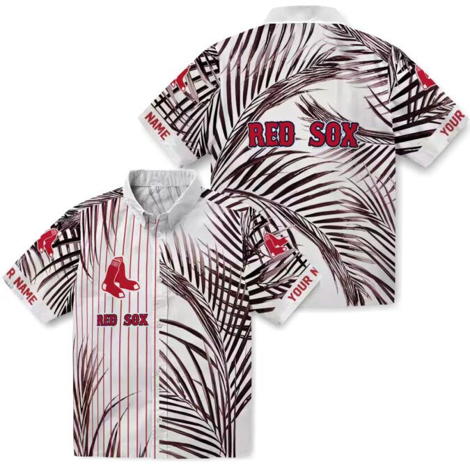 Boston Red Sox Palm Striped Hawaiian Shirt - MLB Team Tropical Summer Shirt