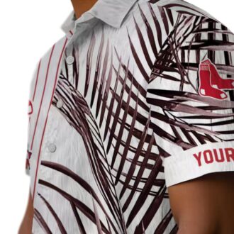 Boston Red Sox Palm Striped Hawaiian Shirt - MLB Team Tropical Summer Shirt