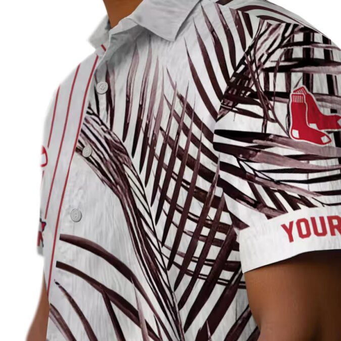 Boston Red Sox Palm Striped Hawaiian Shirt - MLB Team Tropical Summer Shirt