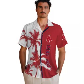 Boston Red Sox Palm Trees Hawaiian Shirt - Red White Tropical MLB Summer Beachwear