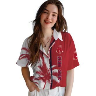 Boston Red Sox Palm Trees Hawaiian Shirt - Red White Tropical MLB Summer Beachwear