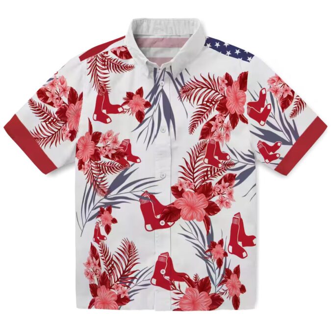 Boston Red Sox Patriotic Hibiscus Hawaiian Shirt - Perfect for Summer & 4th of July