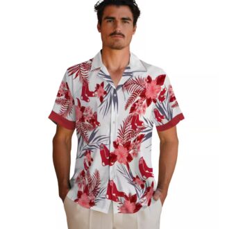 Boston Red Sox Patriotic Hibiscus Hawaiian Shirt - Perfect for Summer & 4th of July