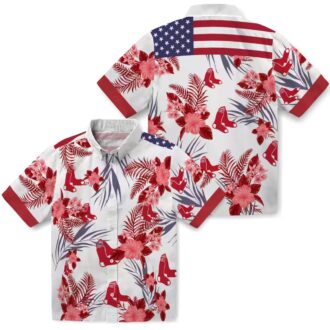 Boston Red Sox Patriotic Hibiscus Hawaiian Shirt - Perfect for Summer & 4th of July